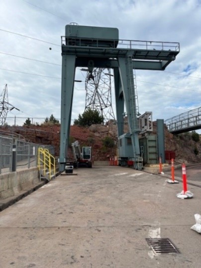 The gantry crane at Flaming Gorge Dam  Reclamation Photo by Shaney L. Slaugh 